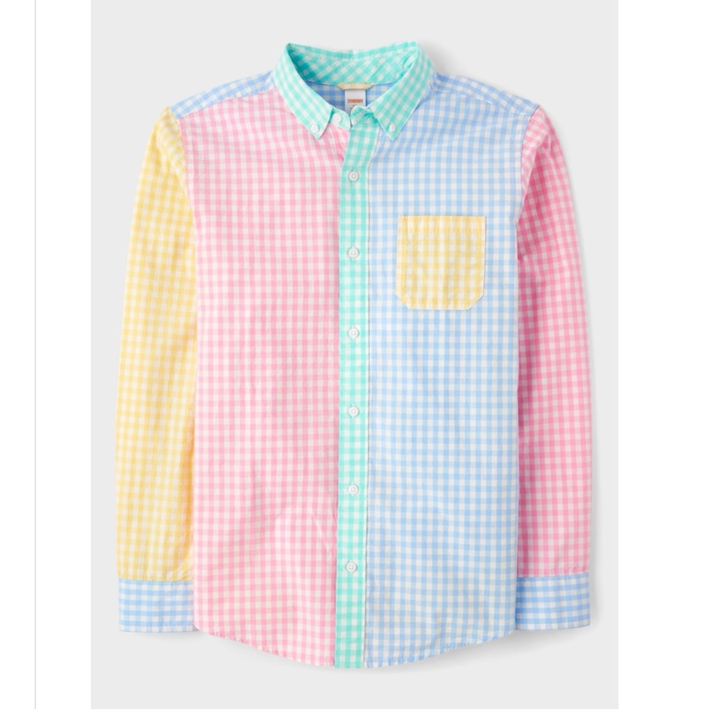 Childrens Place Multicolor Pastel Gingham Colorblock
Poplin Button Down Men XL